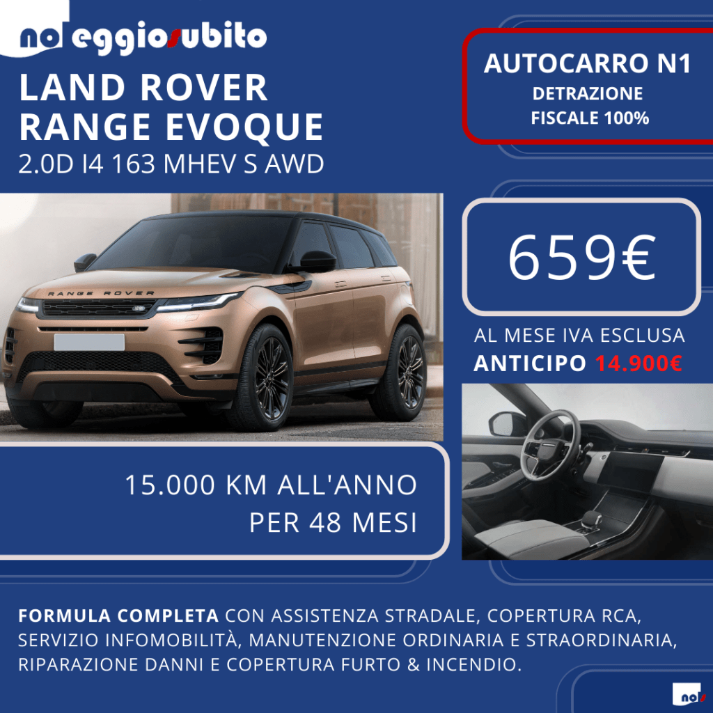 Land Rover RANGE ROVER EVOQUE AUTOCARRO N1 noleggio lungo termine. Canone 659€. Tutti i servizi compresi