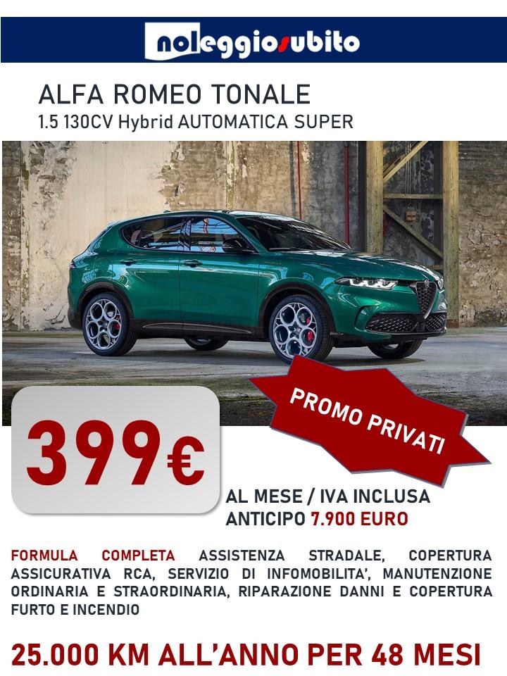 Alfa Romeo Tonale a partire da 399 euro iva compresa noleggio lungo termine. Tutti i servizi inclusi. Offerta privato