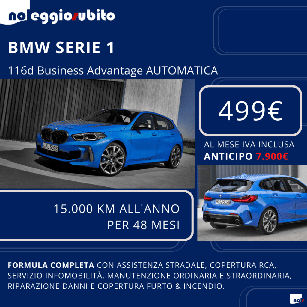 BMW Serie 1 116 diesel automatica noleggio a lungo termine 499 euro iva compresa pronta consegna