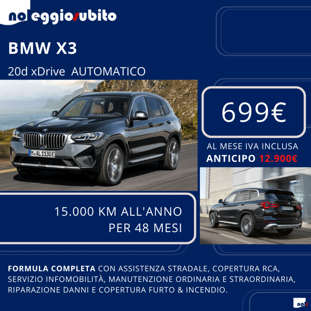 BMW X3 20d diesel 4x4 automatica noleggio a lungo termine 699 euro iva compresa pronta consegna