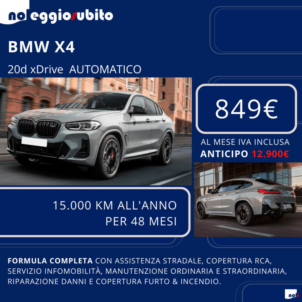BMW X4 20d diesel 4x4 automatica noleggio a lungo termine 849 euro iva compresa pronta consegna
