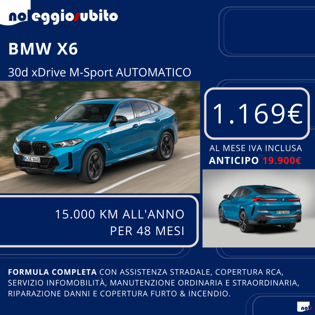 BMW X6 30d diesel 4x4 automatica noleggio a lungo termine 1169 euro iva compresa pronta consegna