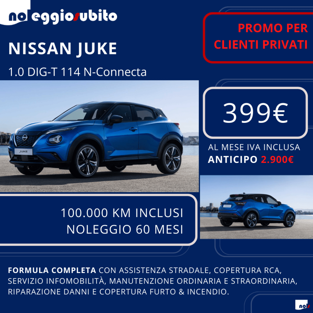 Nissan Juke da 399 euro IVA compresa noleggio a lungo termine. Promo Privati. Pronta consegna
