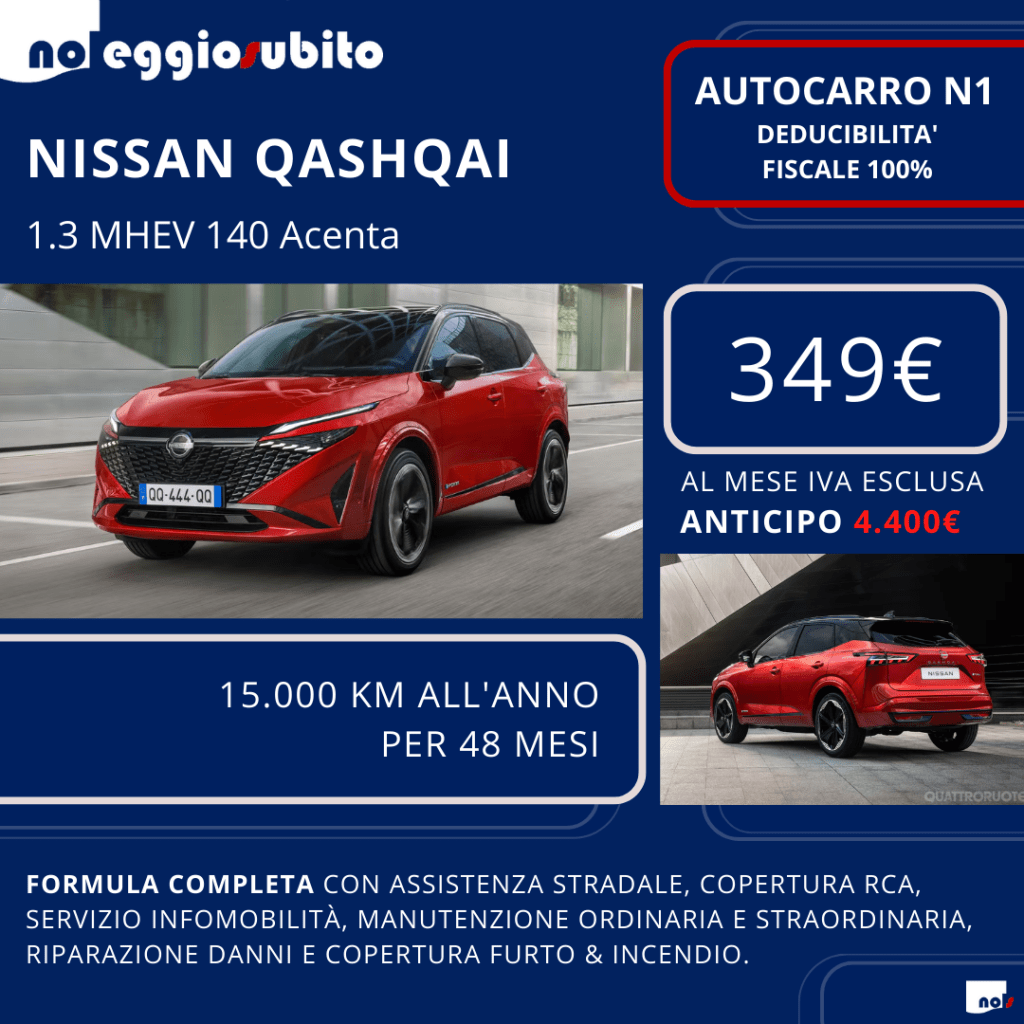 Nissan Qashqai autocarro N1 canone noleggio a lungo termine a partire da 349 € mese