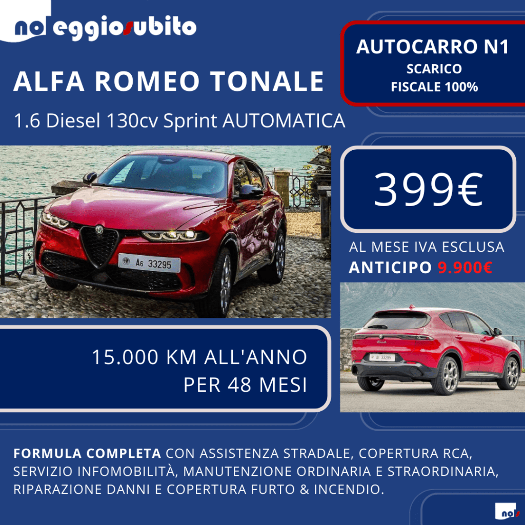 Alfa Romeo Tonale diesel automatica noleggio lungo termine 399 euro mese AUTOCARRO scarico fiscale 100%