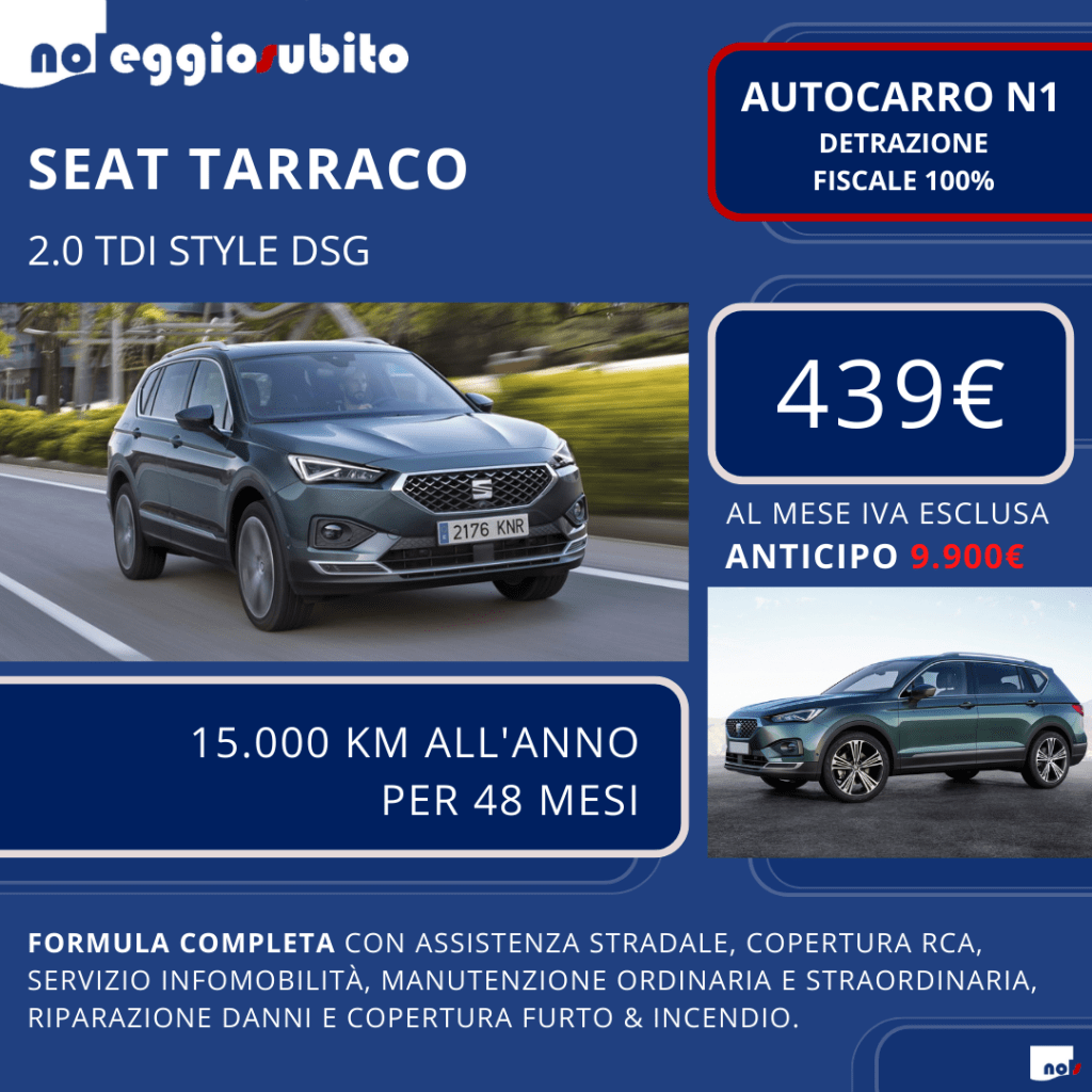 Seat TARRACO diesel automatica AUTOCARRO N1. Canone di noleggio a lungo termine a partire da 439€ al mese. Tutti i servizi inclusi