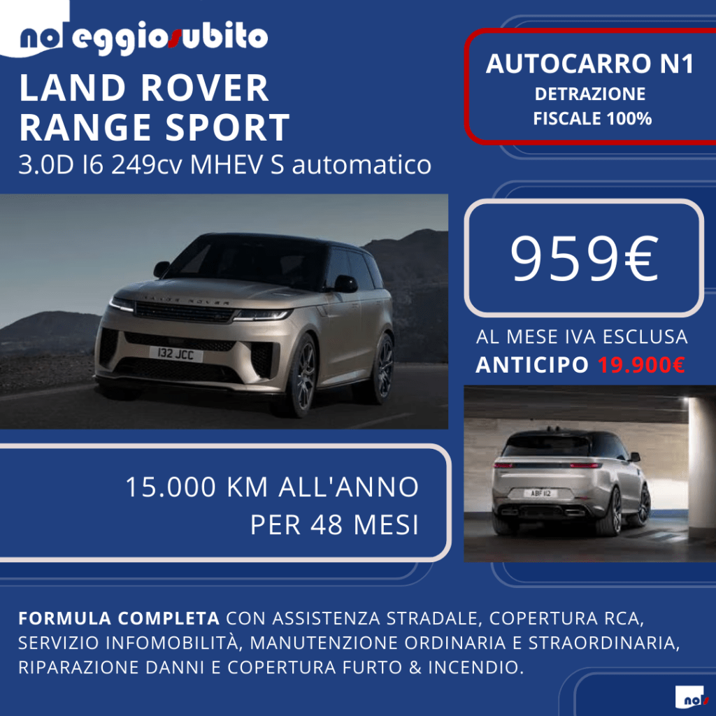 Land Rover Range Rover Sport Autocarro N1. Offerta di noleggio a lungo termine, formula completa. Deducibile al 100%. Rata mensile da 959€