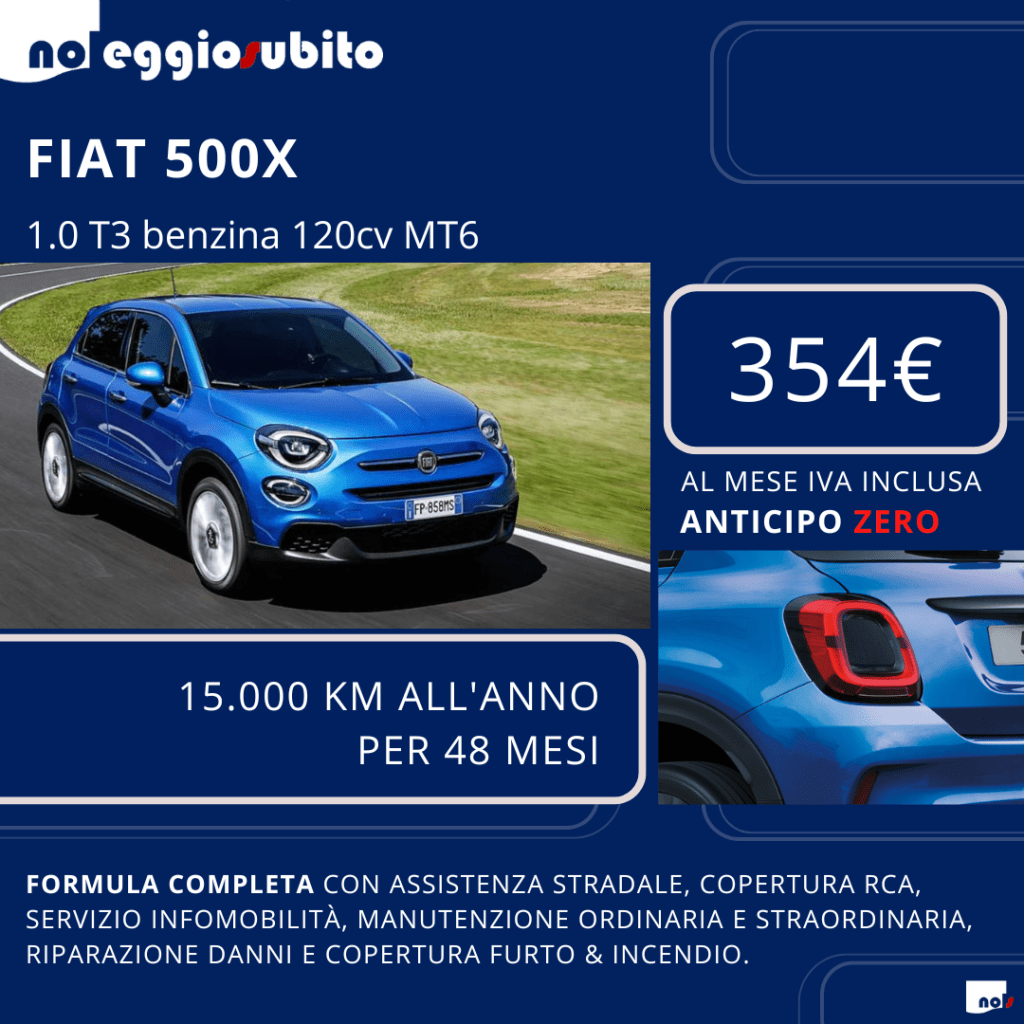 Fiat 500x noleggio lungo termine promozione pronta consegna senza anticipo