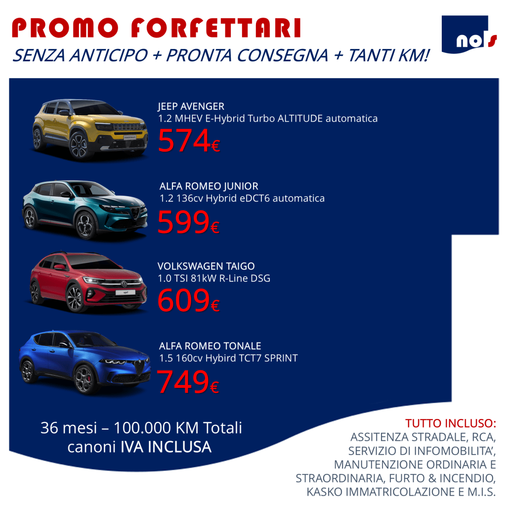 Noleggio Lungo Termine per "forfettari" e contribuenti "minimi". Vetture in pronta consegna senza anticipo. 100.000 km compresi