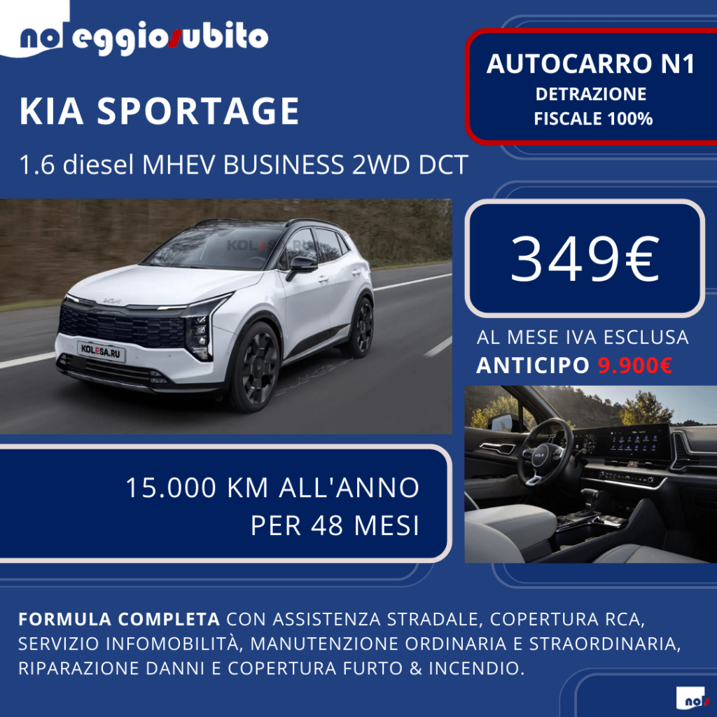 Kia Sportage diesel AUTOCARRO N1 Canone a partire da 349 euro. Noleggio Lungo Termine: tutti i servizi compresi. Deducibile al 100%