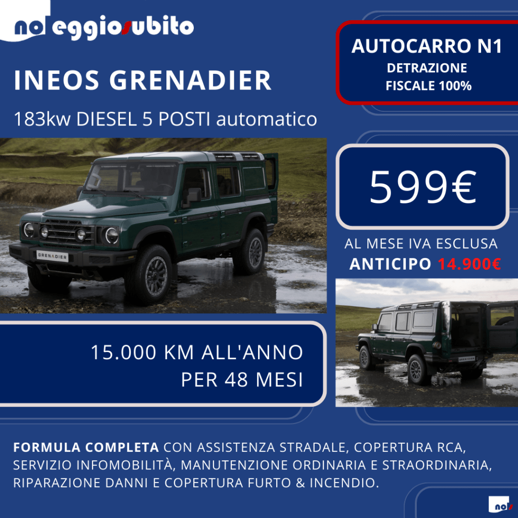 Ineos GRENADIER diesel automatica noleggio lungo termine 599 euro mese AUTOCARRO scarico fiscale 100%