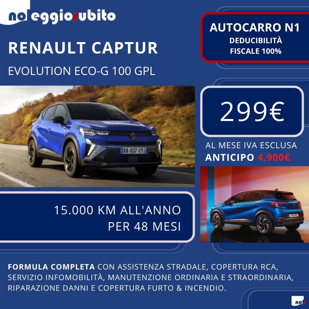 Renault CAPTUR GPL autocarro N1 canone a partire da 299 euro mese. Scarico fiscale 100% cento percento tutti i servizi compresi assicurazione manutenzione