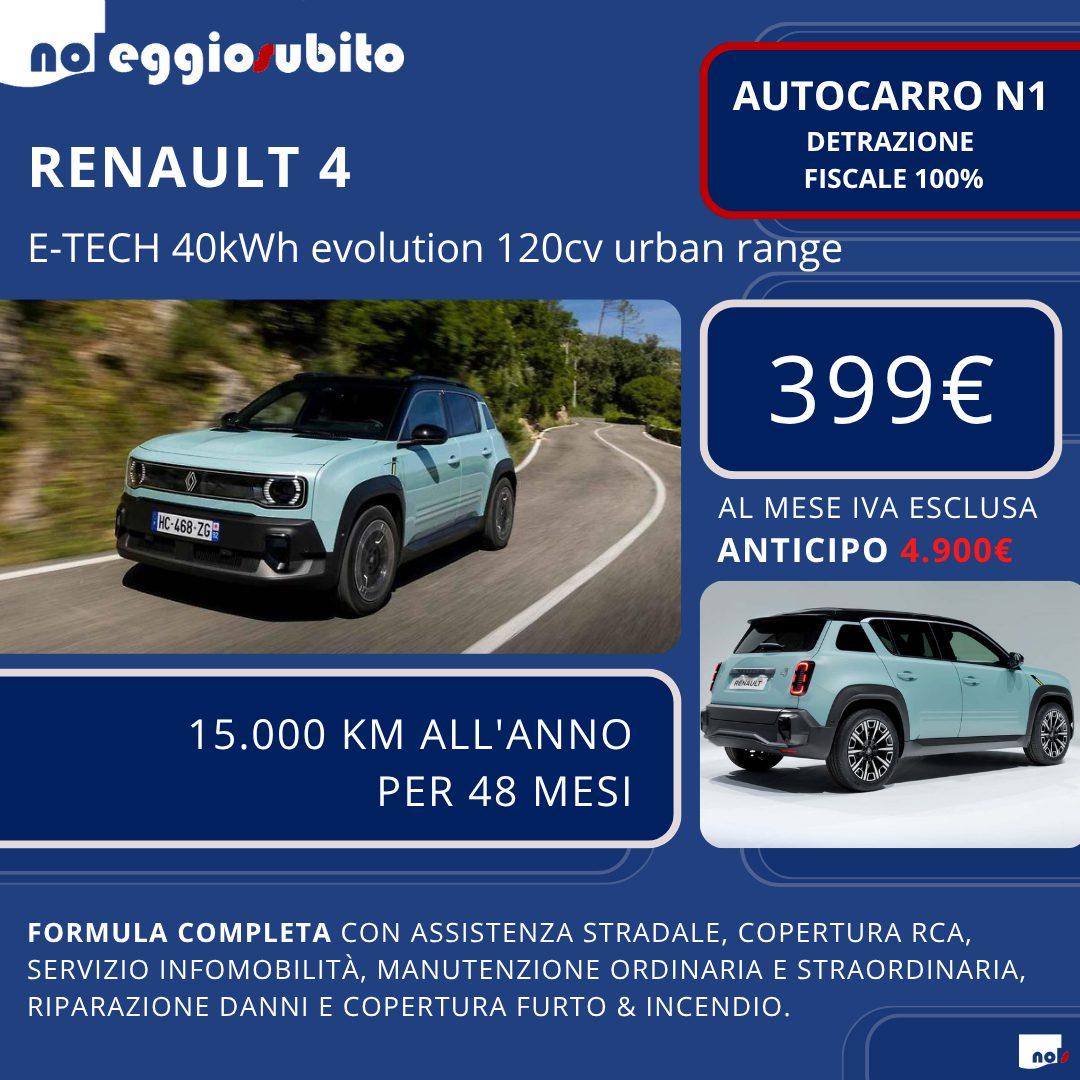 Renault 4  autocarro N1 canone a partire da 399 euro mese. Scarico fiscale 100% cento percento tutti i servizi compresi assicurazione manutenzione