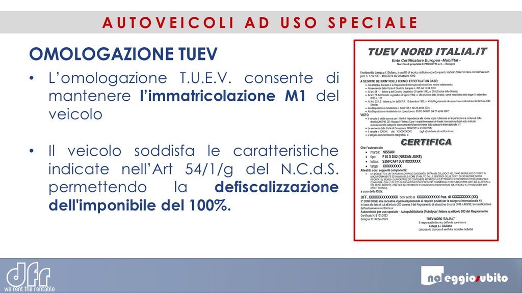 il veicolo viene omologato come allestimento speciale art.54.1.g diventando un bene strumentale con scarico fiscale 100%